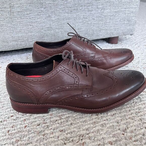 ROCKPORT Men’s Wingtip Oxford Dress Shoe Brown Leather Brogue Medallion Toe - Picture 6 of 12